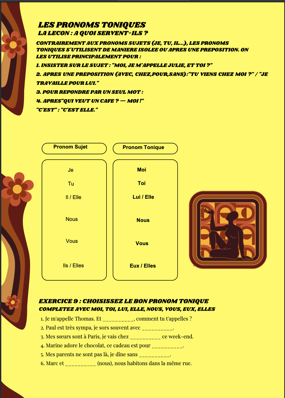 Les pronoms toniques — lesson page